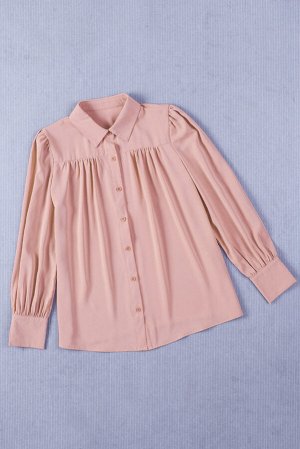 Розовая блуза на пуговицах с объемным рукавом