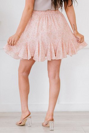 Розовая мини-юбка с рюшами и цветочным принтом