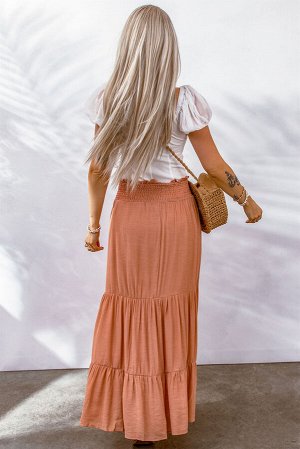 Оранжевая многоуровневая юбка-макси с эластичным поясом