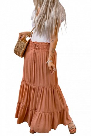 Оранжевая многоуровневая юбка-макси с эластичным поясом