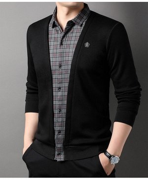 Мужская утепленная рубашка-кардиган 2 в 1, принт " клетка", флисовый подклад, цвет красный/черный