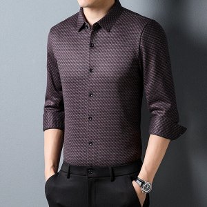 Мужская утепленная рубашка, принт "геометрический узор", флисовый подклад,  цвет красный/темно-серый