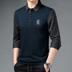 Мужская рубашка-жилетка 2 в 1, принт "вертикальные полоски", декорирована вышивкой на груди,  цветтемно-синий/черный