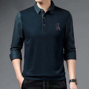 Мужская рубашка-жилетка 2 в 1, принт "вертикальные полоски", декорирована вышивкой на груди,  цвет темно-синий/синий