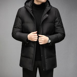 Куртка (пуховик) мужская с отстегивающимся капюшоном, боковые карманы на молнии, внутренний карман, цвет черный