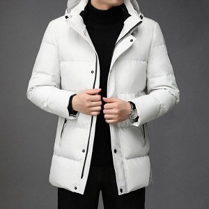 Куртка (пуховик) мужская с отстегивающимся капюшоном, боковые карманы на молнии, внутренний карман, цвет белый