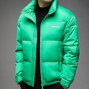 Куртка (пуховик) мужская без капюшона, боковые карманы на молнии,  ворот-стойка, цвет зеленый