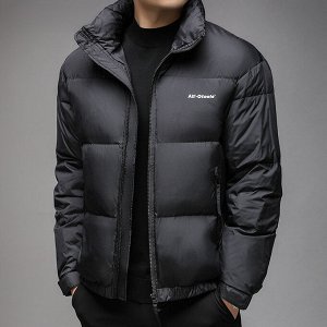 Куртка (пуховик) мужская без капюшона, боковые карманы на молнии,  ворот-стойка, цвет черный