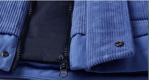 Куртка (пуховик) мужская с капюшоном (отстегивающийся) и меховым воротником, боковые карманы и один нагрудный,  цвет синий