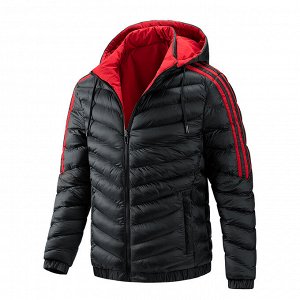 Куртка мужская двухсторонняя, зимняя, с капюшоном  (отстегивается), цвет черный/красный