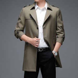 Мужская куртка-тренчкот в стиле милитари, с отложным воротником, цвет пепельно-коричневый