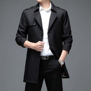 Мужская куртка-тренчкот в стиле милитари, с отложным воротником, цвет черный