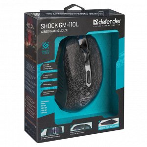 Мышь Defender Shock GM-110L black, игровая, 3200dpi, 5 кнопок, USB (52110)