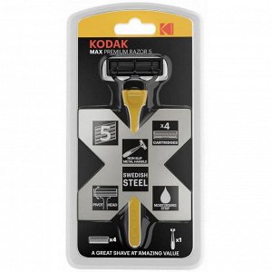 Бритвенный станок Kodak MAX Prem Razor 5 мужской, 5 лезвий, 4 кассеты (Б0051169)