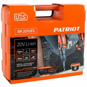 Polaris Шуруповерт PATRIOT BR 201UES 20В Li-Ion, 2 скорости, 2 АКБ(2,0 Ач), 30Н/м