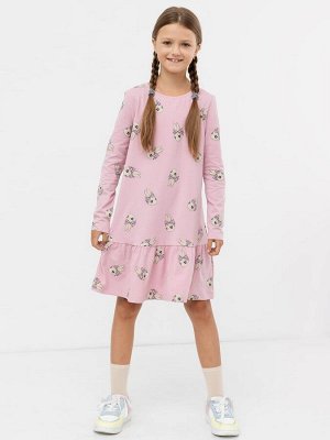 Хлопковое платье в расцветке зайки на розовом для девочек