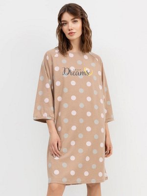 Хлопковая ночная сорочка в расцветке кофейного цвета в крупный горох