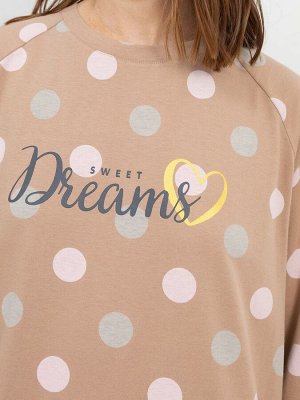 Хлопковая ночная сорочка в расцветке кофейного цвета в крупный горох