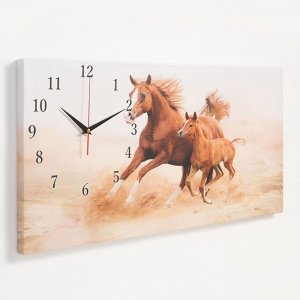 Часы-картина настенные, серия: Животные, "Лошади", 40 х 76 см