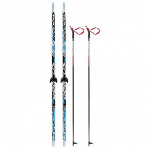 Комплект лыжный: пластиковые лыжи 195 см с насечкой, стеклопластиковые палки 155 см, крепления NN75 мм, цвета МИКС