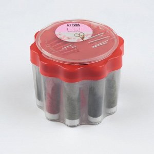 Швейный набор «Ромашка», 26 предметов, в пластиковом стакане, 6,5 ? 7,5 см, цвет МИКС