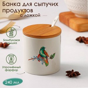 Банка для сыпучих продуктов Доляна «Эстет. Колибри», 240 мл, 8x8 см, с ложкой