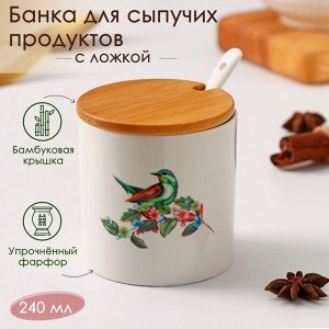 Банка для сыпучих продуктов Доляна «Эстет. Колибри», 240 мл, 8x8 см, с ложкой