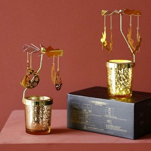 Золотой вращающийся подсвечник карусель со стеклянным стаканом для чайной свечи
