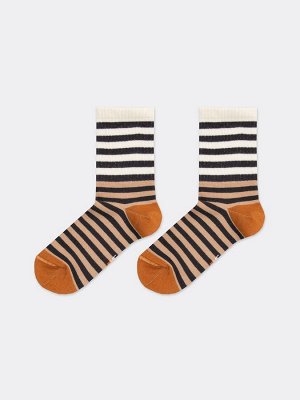 Высокие детские носки бело-коричневого цвета в черную полоску (1 упаковка по 5 пар)