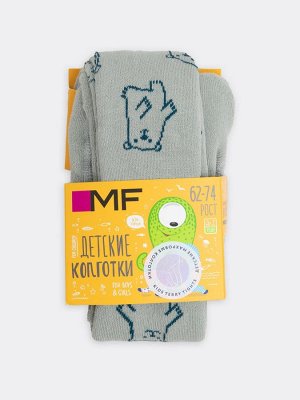 Махровые детские колготки оливкового цвета с контурными медведями