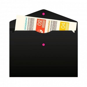 Папка-конверт на кнопке А4, 180 мкм, Calligrata No Secret, непрозрачная, черная, микс цветные кнопки