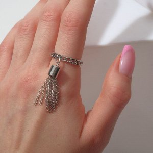 Кольцо "Цепь" с кисточкой, цвет серебро, безразмерное