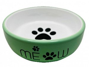 Миска керамическая №1 с лапкой кошки зеленая 320мл