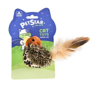 PET STAR Птичка с мятой и перьями/текстиль коричневая 18*8см