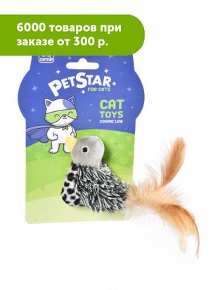 PET STAR Птичка с мятой и перьями/текстиль серая 18*8см