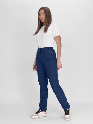 Утепленные спортивные брюки женские темно-синего цвета 88148TS