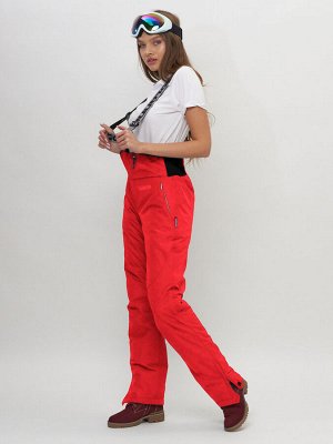 Полукомбинезон брюки горнолыжные женские красного цвета 66789Kr