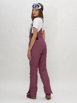 Полукомбинезон брюки горнолыжные женские бордового цвета 66789Bo