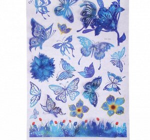 Наклейка пластик 7D "Бабочки" синяя 65х36 см