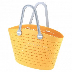 "Домашняя мода" Корзина-сумка пластмассовая "Береста" 39,5х13см h25см, мягкая, желтый, с длинными серыми ручками (h с ручками 40см) (Китай)