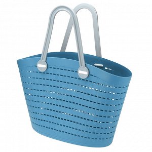 "Домашняя мода" Корзина-сумка пластмассовая "Береста" 39,5х13см h25см, мягкая, синий, с длинными серыми ручками (h с ручками 40см) (Китай)