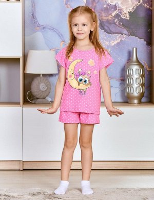 Пижама детская KETMIN СОВУШКА цв.Розовый/белый горох (Футболка/Шорты)
