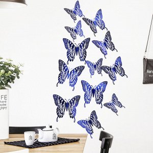 Интерьерные наклейки "бабочки" 12 шт., цвет синий