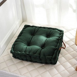 Подушка на стул бархатная квадратная, с ручкой, цвет зеленый