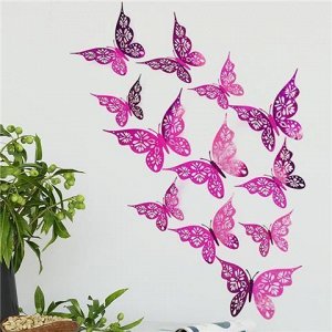 Интерьерные наклейки "бабочки" 12 шт., цвет фуксия