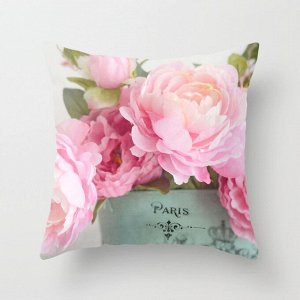 Наволочка принт "розы и надпись PARIS", цвет белый/розовый