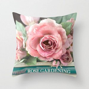 Наволочка принт "роза и надпись ROSE GARDENING", цвет розовый/зеленый