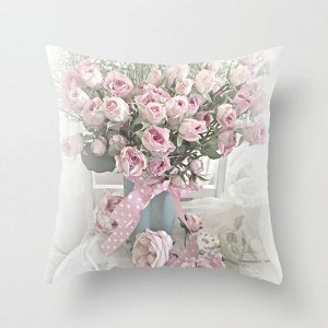 Наволочка принт "розы в вазе", цвет белый/розовый