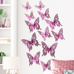Интерьерные наклейки "бабочки" 12 шт., цвет розовый