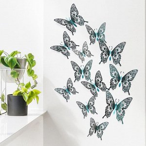 Интерьерные наклейки "бабочки" 12 шт., цвет зеленый
